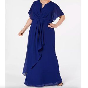 Plus Size Draped Flutter-Sleeve Gown Blue